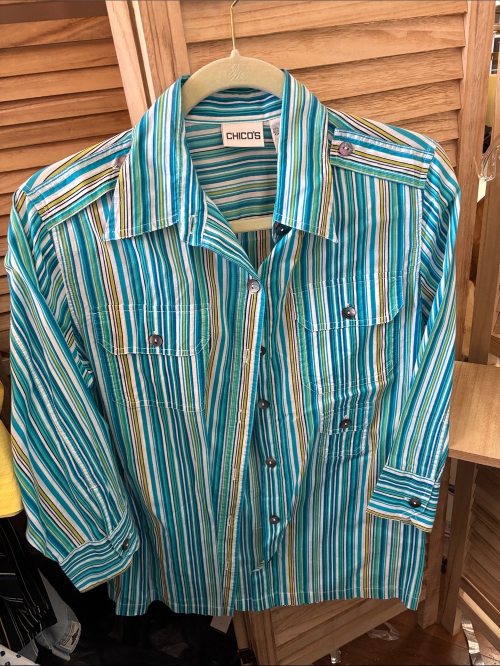 Chico's Striped Button-Up Shirt 0 Small